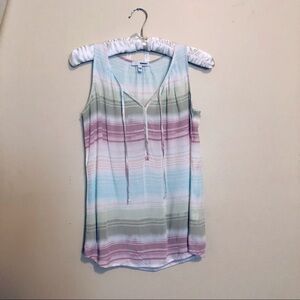 SONOMA Striped Multi Color Tie Neck Sleeveless Top